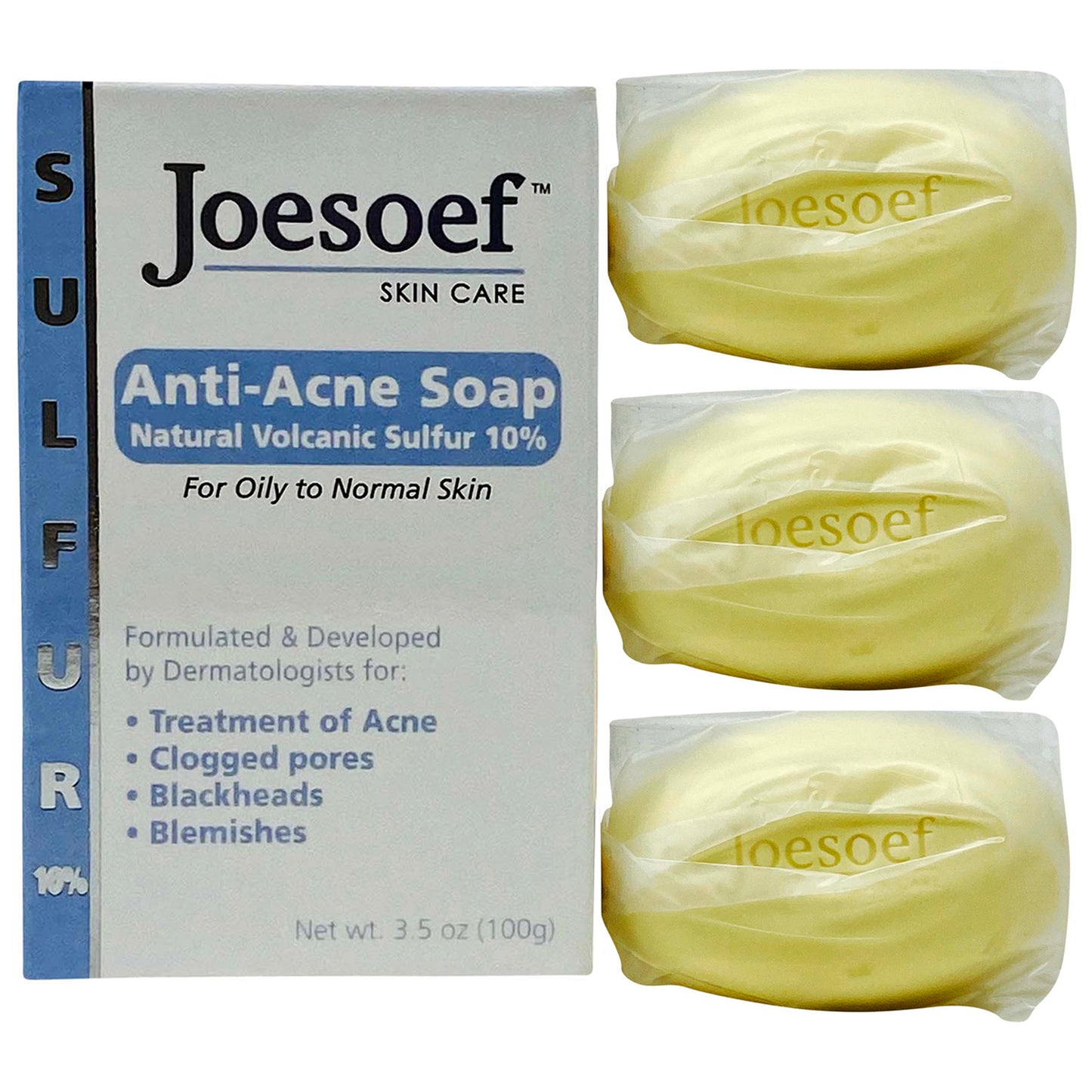 Sulfur Soap Acne Wash 3 Pack - Joesoef Skin Care Anti Acne Sulphur Soap Acne Facial Cleanser